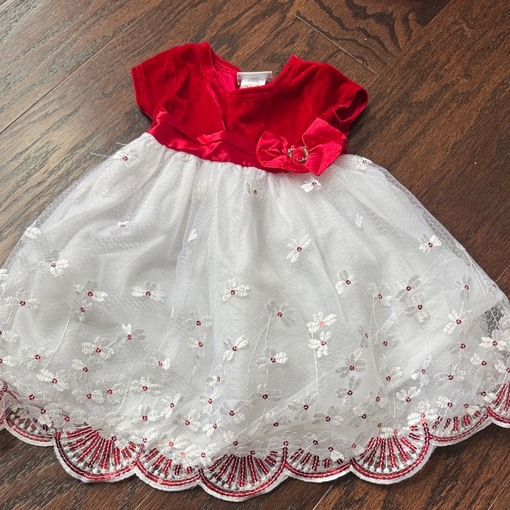 Blueberi Boulevard Bright Red Velvet Baby Dress with Bow